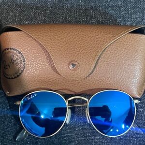 Ray-Ban 100% Authentic Gold Frame Sunglasses with Blue Lenses